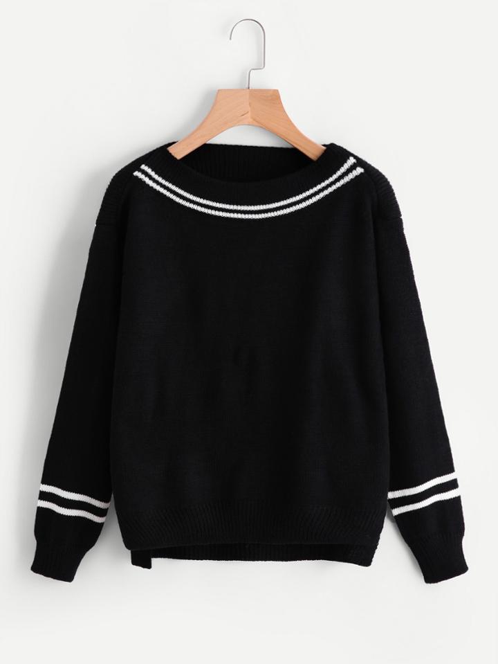 Shein Stripe Panel High Low Jumper