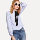 Shein Contrast Tie Neck Striped Shirt