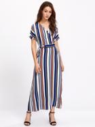 Shein Multi-stripe V Neckline Wrap Dress