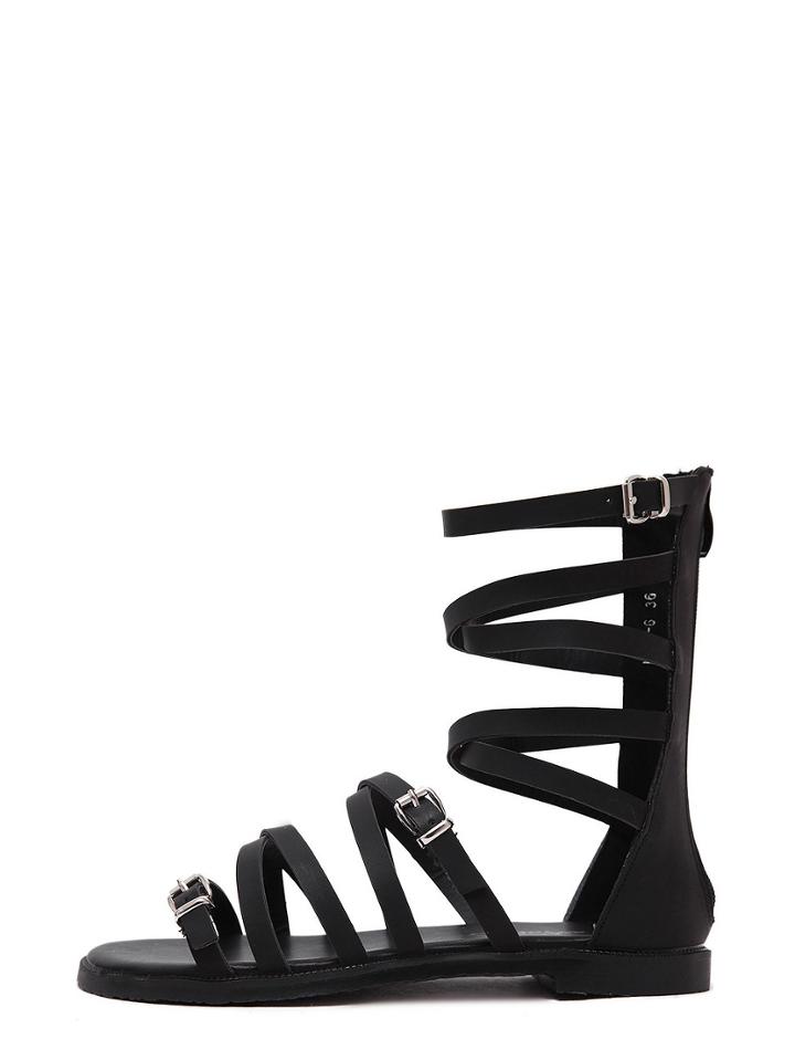 Shein Black Buckled Strap Ankle Gladiator Sandals