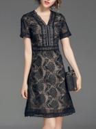 Shein V Neck Organza Embroidered Dress