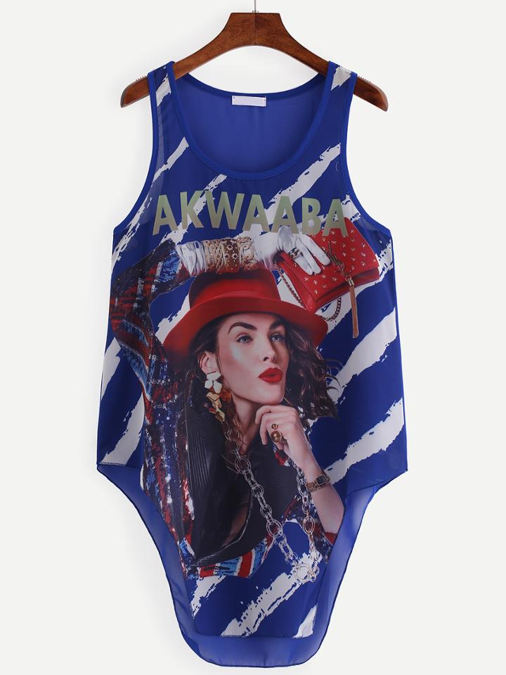Shein Sexy Girl Print Asymmetrical Tank Top