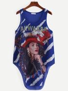 Shein Sexy Girl Print Asymmetrical Tank Top