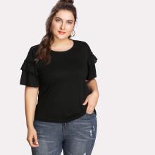 Shein Plus Ruffle Sleeve Solid Tee