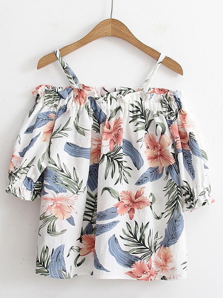 Shein Cold Shoulder Flower Print Top