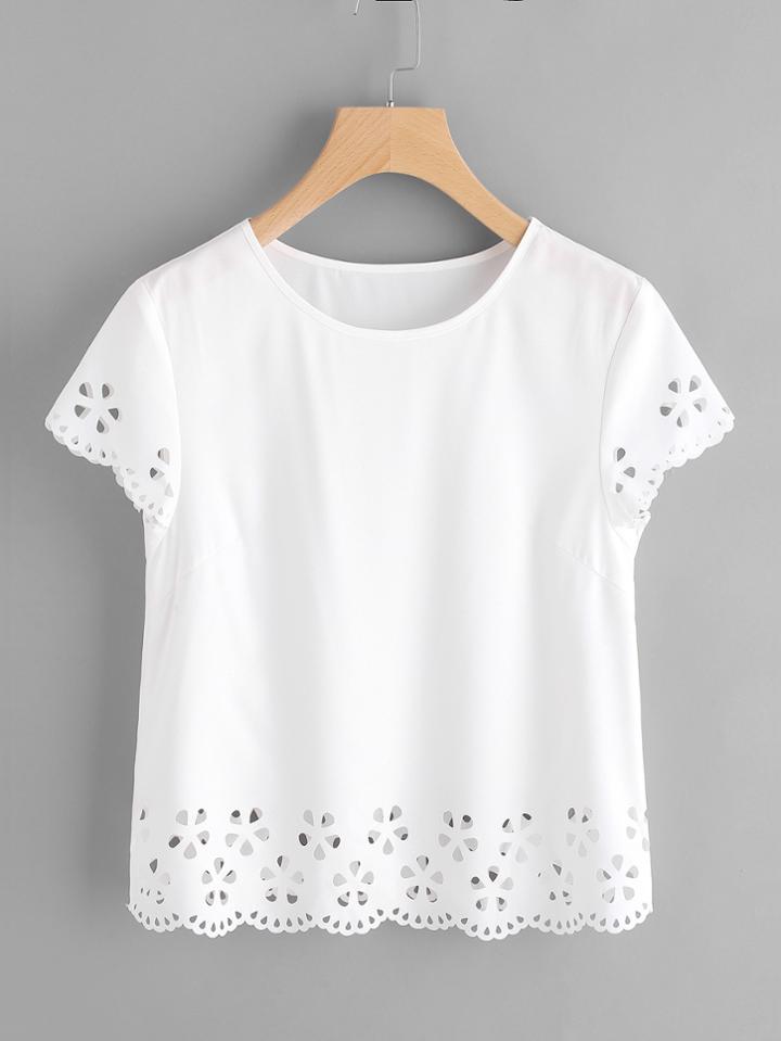Shein Scallop Edge Laser Cut Top