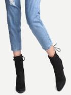 Shein Black Faux Suede Point Toe Tie Back Boots