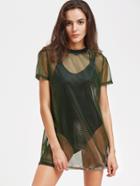 Shein Contrast Ribbed Neck Metallic Sheer Mesh Dress