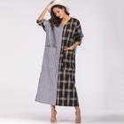 Shein Two Tone Stripe Contrast Plaid Dress
