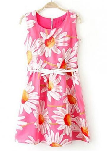 Rosewe Charming Round Neck Flower Print Dress For Lady