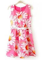 Rosewe Charming Round Neck Flower Print Dress For Lady