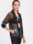 Shein Tropical Print Contrast Trim Fishnet Mesh Jacket