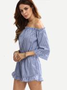 Shein Blue Striped Off The Shoulder Ruffle Jumpsuit