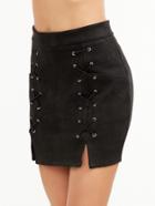 Shein Black Eyelet Lattice Detail Slit Side Skirt