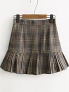 Shein Khaki Plaid Ruffle Hem Skirt