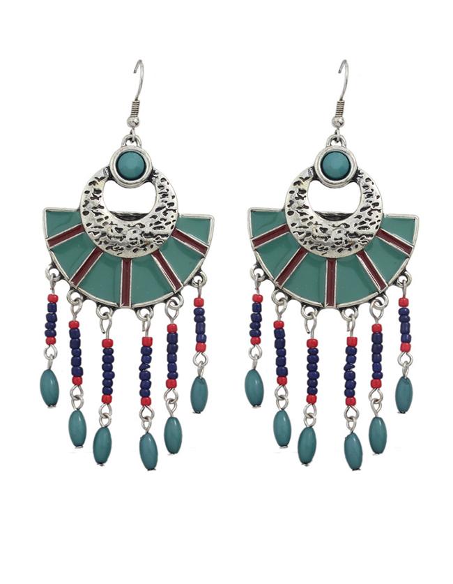 Shein Blue Beads Big Chandelier Earrings
