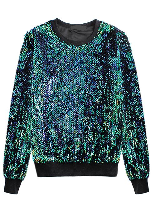 Shein Women Green Sequined Loose Sweatshirt