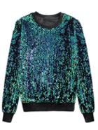Shein Women Green Sequined Loose Sweatshirt