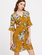 Shein Surplice Front Bell Sleeve Tie Waist Dress