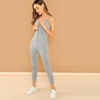Shein Exposed Zip Front Heather Grey Unitard Jumpsuit