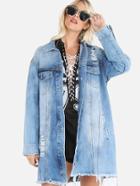 Shein Oversized Distressed Denim Jacket Denim