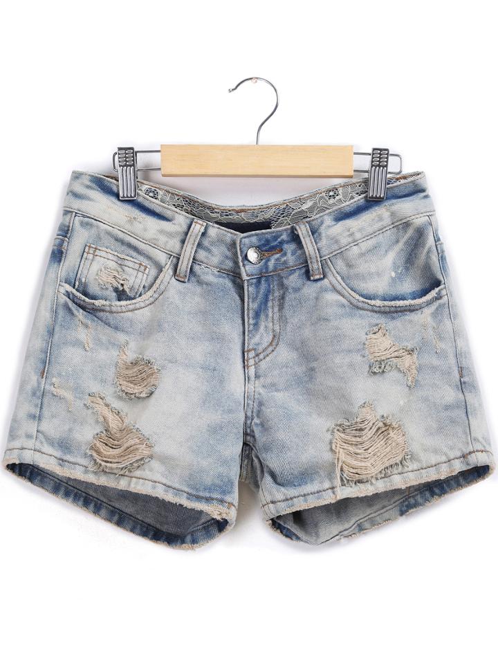 Shein Pale Blue Ripped Denim Shorts