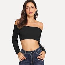 Shein Ribbed Off The Shoulder Crop Jumper