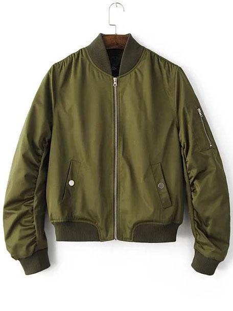 Shein Army Green Zipper Up Flight Jacket With Pockets