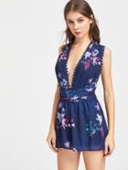 Shein Plunging V-neckline Floral Chiffon Infinity Playsuit