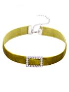 Shein Green Velvet Rectangle Rhinestone Choker Necklace