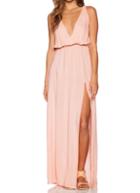 Shein Pink Deep V Neck Split Elegance Maxi Dress