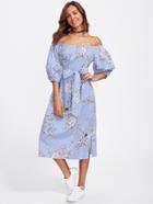 Shein Self Tie Floral And Striped Bardot Dress