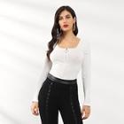 Shein Zip Scoop Neck Ribbed Fitted T-shirt