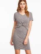 Shein Grey Marled V Neck Twist Waist Dress
