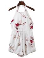 Shein Open Back Knot Detail Ruffle Trim Playsuit