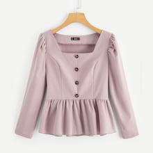 Shein Square Neck Button Up Peplum Top