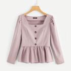 Shein Square Neck Button Up Peplum Top