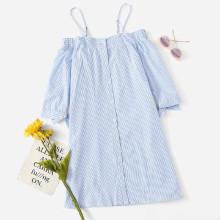 Shein Striped Open Shoulder Knot Dress