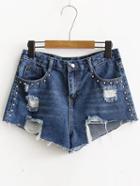 Shein Ripped Denim Shorts With Studded