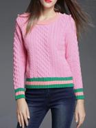 Shein Pink Color Block Beading Sweatshirt