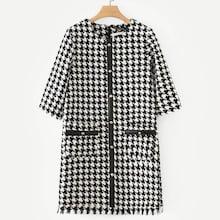 Shein Fringe Hem Houndstooth Tweed Coat