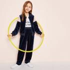 Shein Girls Color-block Velvet Bomber Jacket & Pants Set