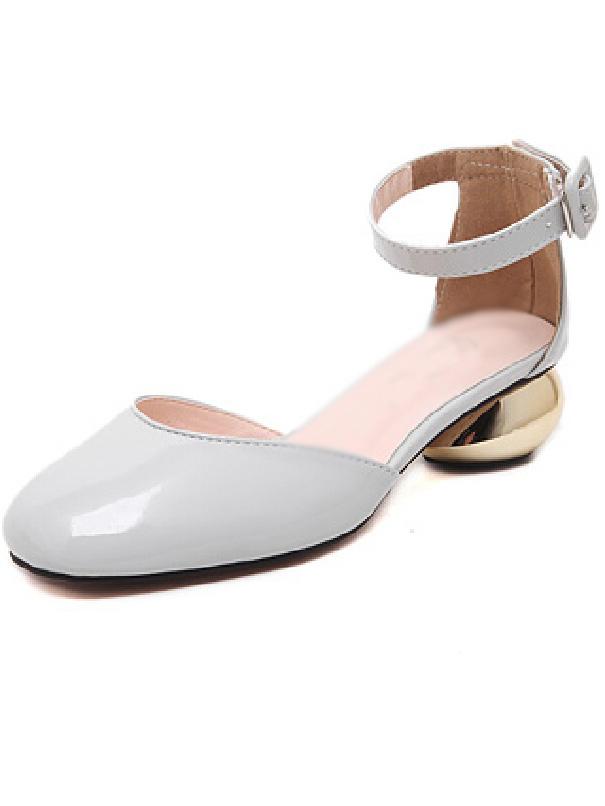 Shein Gray Round Toe Word Bukle Mid Heeled Sandals