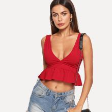 Shein V Neckline Ruffle Hem Top