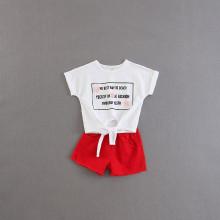 Shein Girls Slogan Print Knot Tee With Shorts