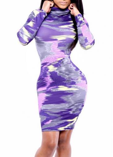 Rosewe Enchanting Print Design Long Sleeve Woman Bodycon Dress
