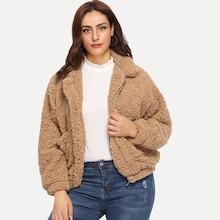 Shein Plus Pocket Decoration Collar Teddy Jacket