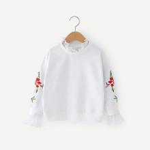 Shein Girls Contrast Mesh Embroidery Detail Sweatshirt