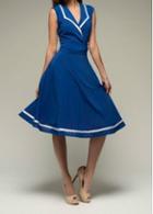 Rosewe Blue Turndown Collar Sleeveless Knee Length Dress