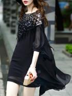 Shein Open Shoulder Sheer Beading Dress